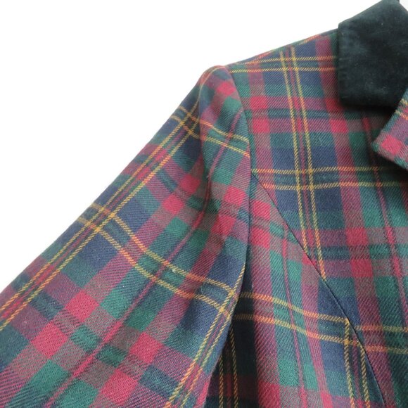 VINTAGE LAUREN RALPH LAUREN Plaid Velvet Collar 100% Wool Blazer Jacket Preppy - Picture 7 of 16
